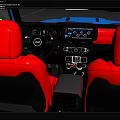Blue Jeep SUV With Four Door Red Interior And Off Road Tires