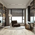 Modern Walk in Closet Interior With Mirrored Walls Storage Cabinets And Wooden Floor