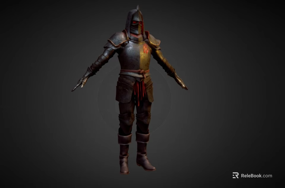 Medieval Full Body Armor With Metal Plates Leather Straps And Red Emblem 3d model 