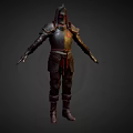 Medieval Full Body Armor With Metal Plates Leather Straps And Red Emblem