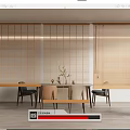Light Wood Wooden Blinds In Modern Interior Room With Table And Chairs