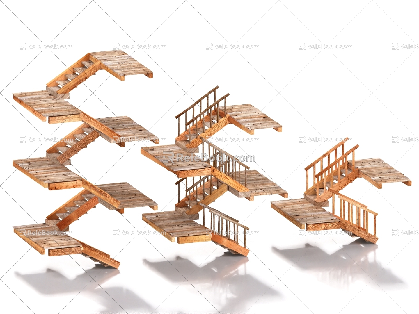 Wood Stairs Wood Ladder Z-shaped Stairs Ladder 3d model