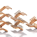 Wood Stairs Wood Ladder Z-shaped Stairs Ladder 3d model