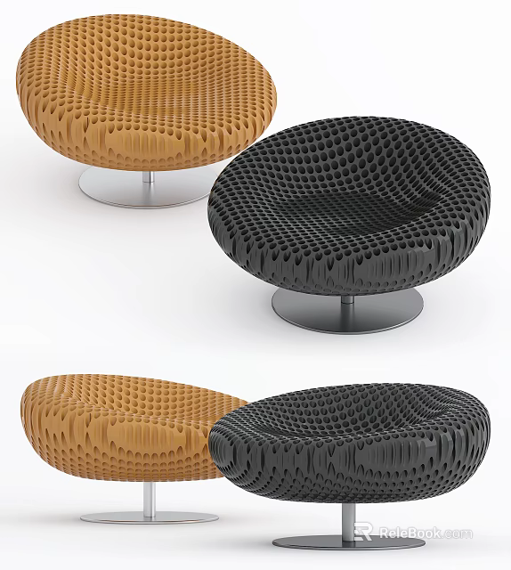 Modern Brown And Black Accent Chair With Woven Texture And Metal Base 3d model 