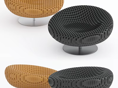 Modern Brown And Black Accent Chair With Woven Texture And Metal Base 3d model