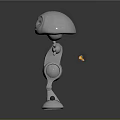 Silver Metallic Robot 3D Model With Big Eyes Outstretched Arms Legs And Dark Background
