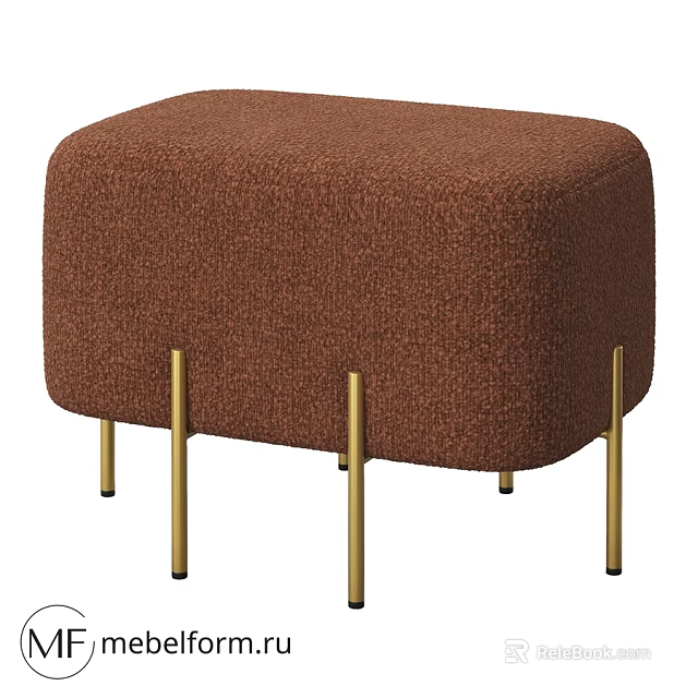 Soft Brown Velvet Sofa Stool With Golden Metal Legs Modern Design 3d model 