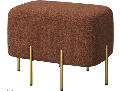 Soft Brown Velvet Sofa Stool With Golden Metal Legs Modern Design 3d model