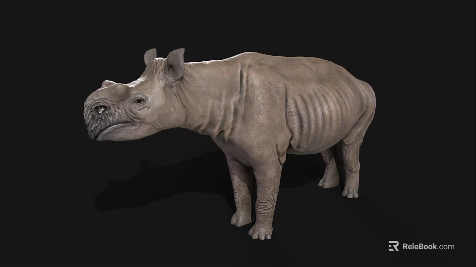 Gray Rhinoceros 3D Model With Detailed Skin Texture Isolated On Black 3d model 