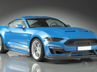 Blue Ford Mustang Sports Car With Sleek Body And Sporty Wheels Design 3d model