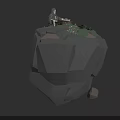Building Blocks Skeleton in Cloak Playing Chess at Wooden Table with Rocks Plants Mushrooms