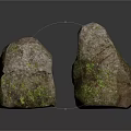 Two Natural Stones Covered In Green Moss With Rough Textured Surface