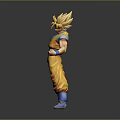 Anime Game Character With Golden Spiky Hair Blue Shirt Orange Pants And Standing Pose