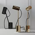 Modern Black and Gold Table Lamps with Curved Arms and Cylindrical Bases