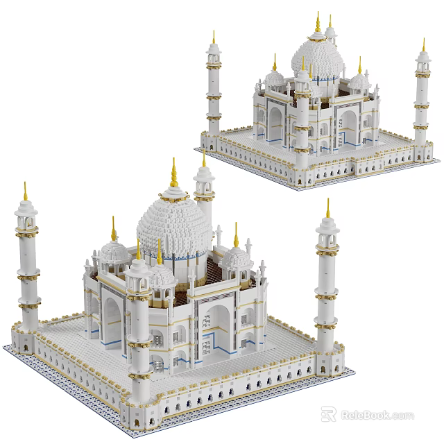 Building Blocks Taj Mahal Architectural Model with Intricate Domes and Minarets 3d model 