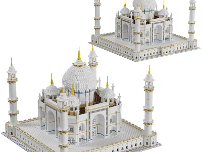 Building Blocks Taj Mahal Architectural Model with Intricate Domes and Minarets 3d model