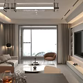 Modern Minimalist Living And Dining Room With Cozy Soft Furnishings And Bright Large Window View