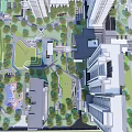 Urban Garden Landscape Design With Green Lawn Playground And Surrounding High Rise Buildings