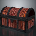 Vintage Wooden Treasure Chest With Brown Stripe And Black Metal Lock