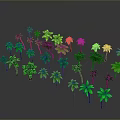 Green Palm Trees With Various Sizes And Shapes As 3D Models On Gray Background