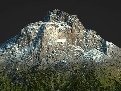 Rocky Snow Covered Mountain Peak Terrain With Green Vegetation At Base 3d model