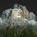 Rocky Snow Covered Mountain Peak Terrain With Green Vegetation At Base