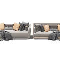 Modern Gray Sofa Set With Multiple Decorative Pillows And Cozy Throw Blanket 3d model
