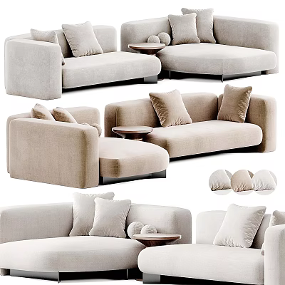 Modern Beige Fabric Sectional Sofa With Plush Cushions And Side Table 3d model