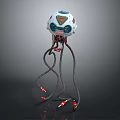 Mechanical Jellyfish Robot With White Dome And Red Tipped Tentacles 3d model