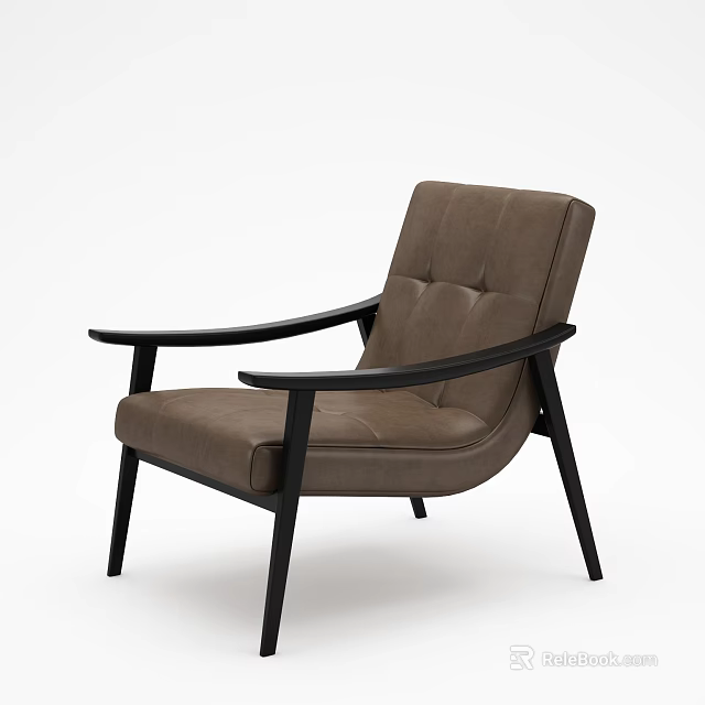 Modern Accent Chair With Brown Leather Upholstery And Black Armrests Frame Design 3d model 