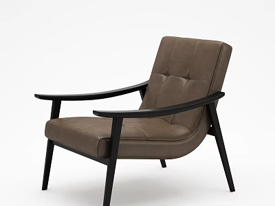 Modern Accent Chair With Brown Leather Upholstery And Black Armrests Frame Design 3d model