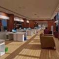 Modern Public Office Area With Open Layout Desks Computers And Wooden Flooring