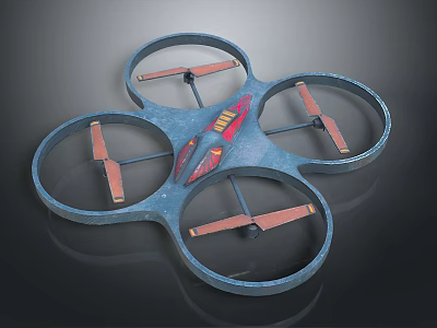 Modern Blue Drone Design With Four Propellers Red Accents And Circular Frames 3d model