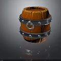 Rustic Wooden Barrel With Metal Hoops And Decorative Ring Accents