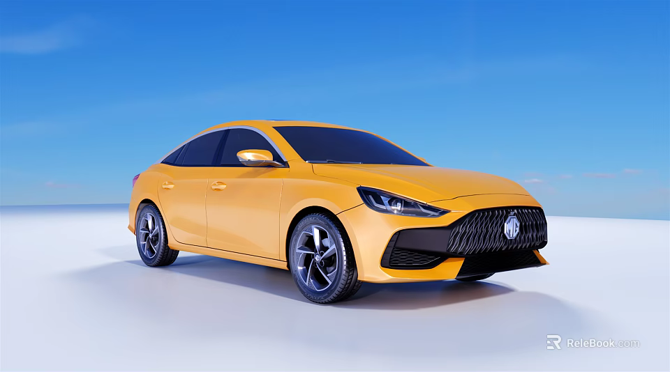 Yellow MG Sedan with Modern Sleek Exterior Design against Blue Sky and White Ground 3d model 