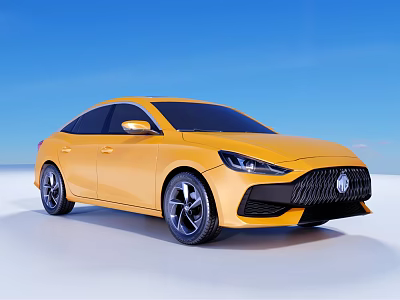 Yellow MG Sedan with Modern Sleek Exterior Design against Blue Sky and White Ground 3d model