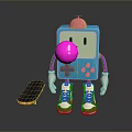 Playful Electronic Device with Blue Body Pink Joystick Buttons White Gloves Red White Sneakers Skateboard