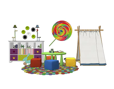 Nordic Children's Table and Chair Children's Table and Chair Cabinet Toy Combination 3d model