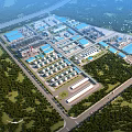 Large scale Industrial Plant Complex Featuring Multiple Buildings Storage Tanks Road Network and Surrounding Greenery