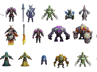 Diverse Game and Movie Characters with Mythical Futuristic Armor Weapons and Costumes 3d model