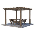 Landscape gazebo vintage pavilion outdoor dining table and chair old pavilion 3d model