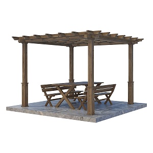 Landscape gazebo vintage pavilion outdoor dining table and chair old pavilion 3d model