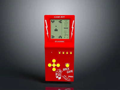 Red Game Boy Classic Handheld Gaming Device With Block Game Display And Yellow Direction Pad 3d model