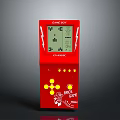 Red Game Boy Classic Handheld Gaming Device With Block Game Display And Yellow Direction Pad