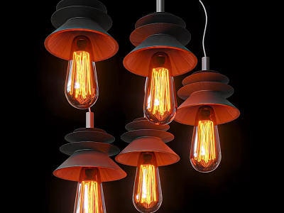 Modern Multi Chandeliers with Layered Dark Shades and Illuminated Vintage Filament Bulbs 3d model