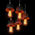 Modern Multi Chandeliers with Layered Dark Shades and Illuminated Vintage Filament Bulbs