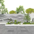 Modern Landscape Wall With Mountain Pattern Green Plants Trees And Paved Ground 3d model