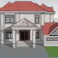Elegant Detached Villa Featuring Red Roof White Exterior And Classic Front Porch