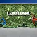 Lush Green Plant Wall with Wooden Stripe Background and Decorative Deer Statues