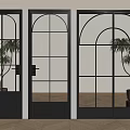 Modern Black Double Doors With Arched Glass Panels And Grid Design